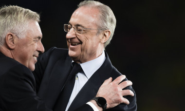 Borussia Dortmund v Real Madrid CF - UEFA Champions League Florentino Perez speaks with Carlo Ancelotti, head coach of R