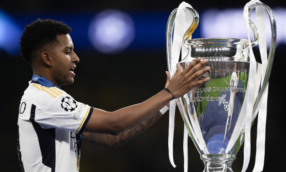 Borussia Dortmund v Real Madrid CF - UEFA Champions League Rodrygo Goes of Real Madrid CF celebrates with the trophy dur