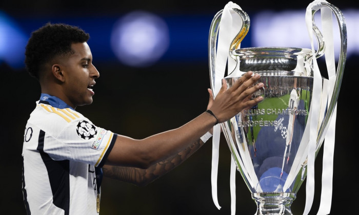 Borussia Dortmund v Real Madrid CF - UEFA Champions League Rodrygo Goes of Real Madrid CF celebrates with the trophy dur