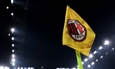 Milan, Italy, 15th February 2024. An AC Milan branded corner flag is seen prior to the UEFA Europa League match at Giuse