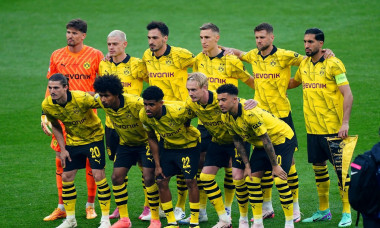 Borussia Dortmund players pose for a team photo on the pitch ahead of the UEFA Champions League final at Wembley Stadium in London. Picture date: Saturday June 1, 2024.