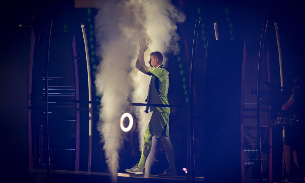 Real Madrid UEFA Champions League Trophy Parade 2024 Andriy Lunin of Real Madrid seen entering at Santiago Bernabeu Stad