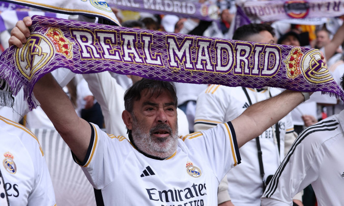 London, England, 1st June 2024. Real Madrid fans in the stadium before the UEFA Champions League final match at Wembley