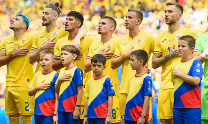 Munich, Germany, June 17th 2024: Players of Romania during the national anthem before the UEFA EURO, EM, Europameistersc