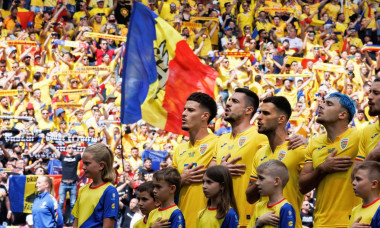 Munich, Germany. 17th June, 2024. Players of Romania seen singing national anthem before the UEFA Euro 2024 game between national teams of Romania and Ukraine at Allianz Arena. Final score; Romania 3:0 Ukraine Credit: SOPA Images Limited/Alamy Live News