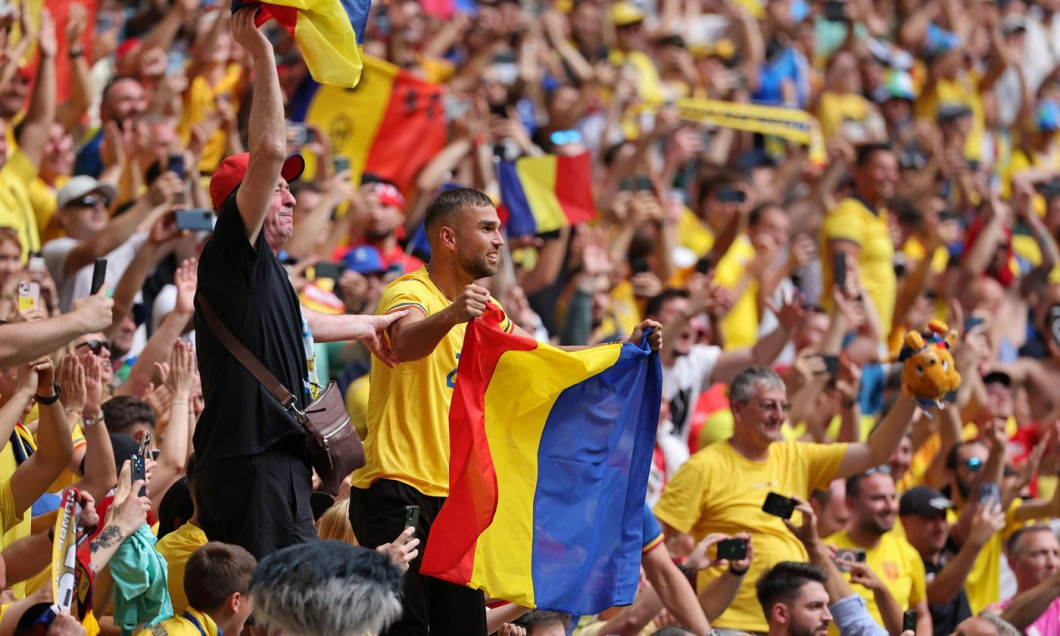 Munich, Germany. 17th Jun 2024. Romanian supporters show their support during the UEFA EURO 2024 group stage match Romania v Ukraine at Munich Football Arena in Munich, Germany. Credit: Oleksandr Prykhodko/Alamy Live News