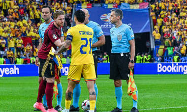 240622 EURO2024 BELGIUM VS ROMANIA Kevin De Bruyne (7) of Belgium and Nicolae Stanciu (21) of Romania during a soccer ga