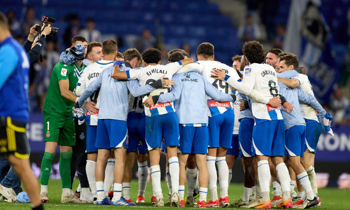 Barcelona, Spain. 20th May, 2024. Players of RCD Espanyol during the Spanish La liga Hipermotion football match between RCD Espanyol and Real Oviedo at Stage Front Stadium in Barcelona Credit: DAX Images/Alamy Live News