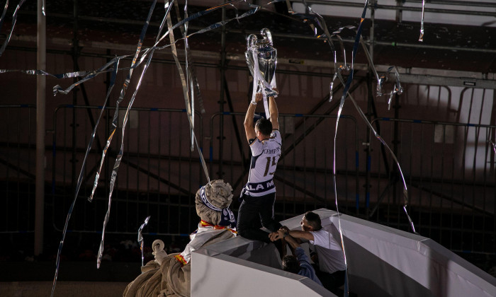 Madrid, Spain. 02nd June, 2024. Nacho Fernandez, Captain of Real Madrid, lifts the European Cup with the goddess Coibeles this afternoon in Madrid The Real Madrid First Team celebrated with its fans at the Goddess Cybele, as is tradition, the achievement