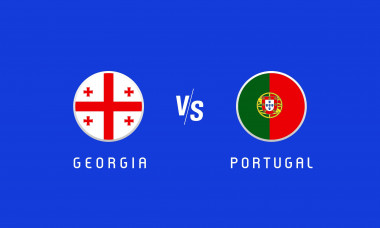 Georgia vs Portugal group stage flag round emblem concept. Vector background with Georgian and Portuguese flags for soccer championship