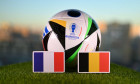 June 27, 2024, Berlin, Germany. Flags of France and Belgium - participants of the European Football Championship playoffs and official ball 2024 Adida