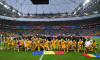 26 June 2024, Hesse, Frankfurt/M.: Soccer, UEFA Euro 2024, European Championship, Slovakia - Romania, Preliminary round, Group E, Matchday 3, Frankfurt Arena, Romania's players and team celebrate the 1:1 in front of the fans after the final whistle. Photo