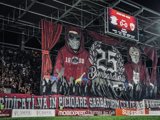 Conflict între fanii Rapidului, la derby-ul cu Dinamo. Au intervenit mascații