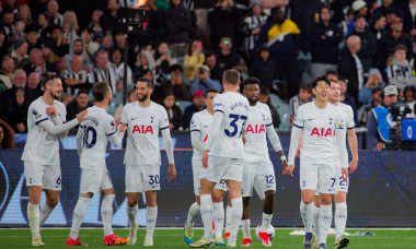 Tottenham players celebrate after scoring a goal during the Exhibition match between Tottenham and Newcastle at the MCG on May 22, 2024 in Melbourne,