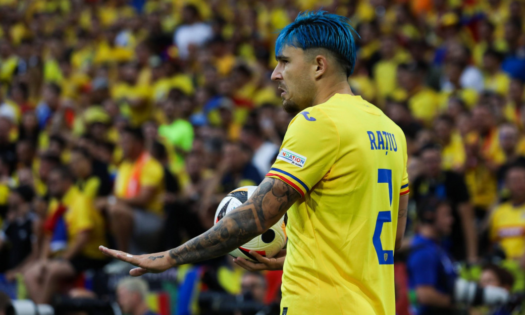 Munich, Germany. 02nd July, 2024. Andrei Ratiu #2 of Romania in the UEFA Euro 2024 Round of 16 between ROMANIA and NETHERLANDS at Allianz Arena in Munich, Germany Credit: Mickael Chavet/Alamy Live News