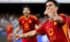 Naples, Italy. 28th Apr, 2024. Paulo Dybala of AS Roma celebrates after scoring on penalty the goal of 0-1 during the Serie A football match between SSC Napoli and AS Roma at Diego Armando Maradona stadium in Naples (Italy), April 28th, 2024. Credit: Insi