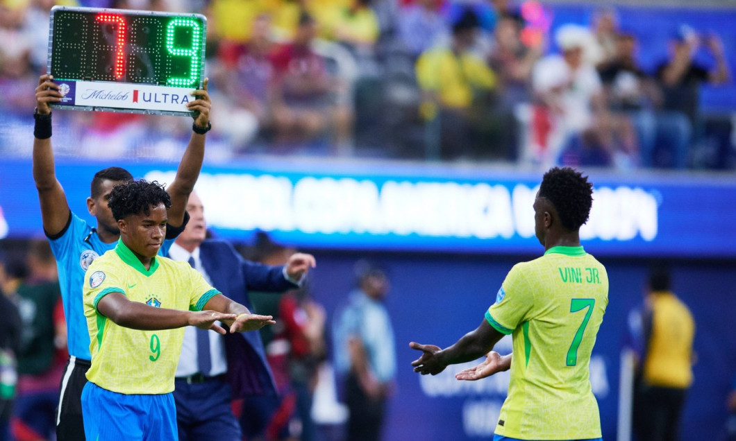 RECORD DATE NOT STATED Copa America USA 2024 Brazil vs Costa Rica Endrick Felipe and Vinicius Junior of Brazil during th