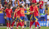 Dani Olmo, ESP 10 celebrates 0-1 goal, happy, laugh, celebration, with Nico Williams, ESP 17 Dani Carvajal, ESP 2 Alvaro