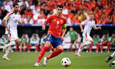 Fussball, Europameisterschaft, EURO 2024, Viertelfinale, MHP-Arena Stuttgart: Spanien Deutschland 2:1 n.V.; Alvaro Morata (SPA). Aktion, Einzelbild.