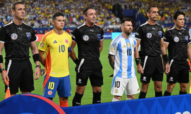 RECORD DATE NOT STATED Copa America USA 2024 Argentina 1-0 Colombia - Final James Rodriguez (L) of Colombia, Referee Rap