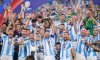RECORD DATE NOT STATED Copa America USA 2024 Argentina vs Colombia - Final Lionel Messi lifts up the trophy as he celebr
