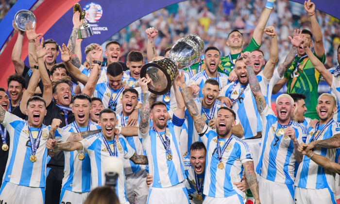 RECORD DATE NOT STATED Copa America USA 2024 Argentina vs Colombia - Final Lionel Messi lifts up the trophy as he celebr