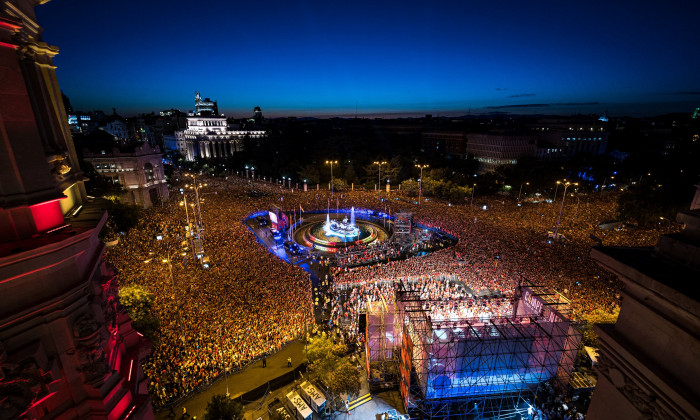 Spanish football team celebrates in Madrid after Spain wins Euro 2024 against England