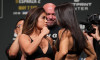 Phoenix, Arizona, United States. 06th May, 2022. PHOENIX, AZ - May 6: Tracy Cortez (L) and Melissa Gatto (R) face-off for the fans in attendance at Hyatt Regency for UFC 274 - Oliveira vs Gaethje : Ceremonial Weigh-in on May 6, 2022 in Phoenix, Arizona, U