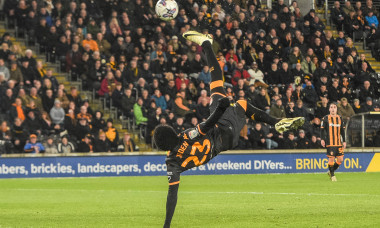 Hull City v Middlesbrough Sky Bet Championship Jaden Philogene-Bidace of Hull City with an acrobatic strike on goal duri