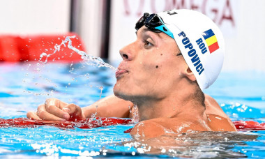 Paris, France. 28th July, 2024. David Popovici of Romania reacts after competing in the swimming 200m Freestyle Men Heats during the Paris 2024 Olympic Games at La Defense Arena in Paris (France), July 28, 2024. Credit: Insidefoto di andrea staccioli/Alam