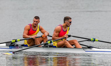 Paris, France. 27th July, 2024. PARIS, FRANCE - JULY 27: Andrei Sebastian Cornea of Romania and Marian Florian Enache of Romania competing in the Men&apos;s Double Sculls Heat during Day 1 of Rowing - Olympic Games Paris 2024 at Vaires-Sur-Marne Nautical Stadi