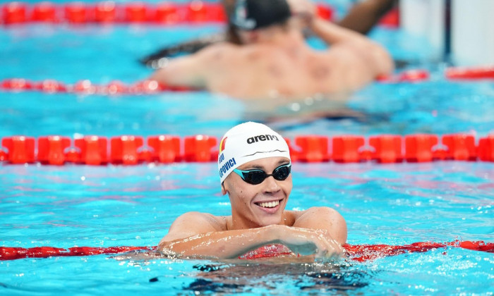 Romania's David Popovici in action during the Men's 100m Freestyle semi-final at the Paris La Defense Arena on the fourth day of the 2024 Paris Olympic Games in France. Picture date: Tuesday July 30, 2024.