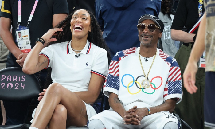 Célébrités assistent au match de basket entre les Etats-Unis et le Brésil (122-87) lors des Jeux Olympiques de Paris2024 (JO)