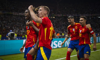 Berlin, Germany. 14th Jul 2024. Goal celebration: Nico Williams (ESP) Lamine Yamal (ESP) Dani Olmo (ESP) Alvaro Morata (