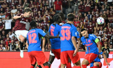 Prague, Czech Republic. 06th Aug, 2024. Kaan Kairinen of Sparta, left, scores a goal during the first leg of 3rd qualifying round match of football Champions League Sparta Praha vs FCSB (Romania) in Prague, Czech Republic, August 6, 2024. The goal was lat