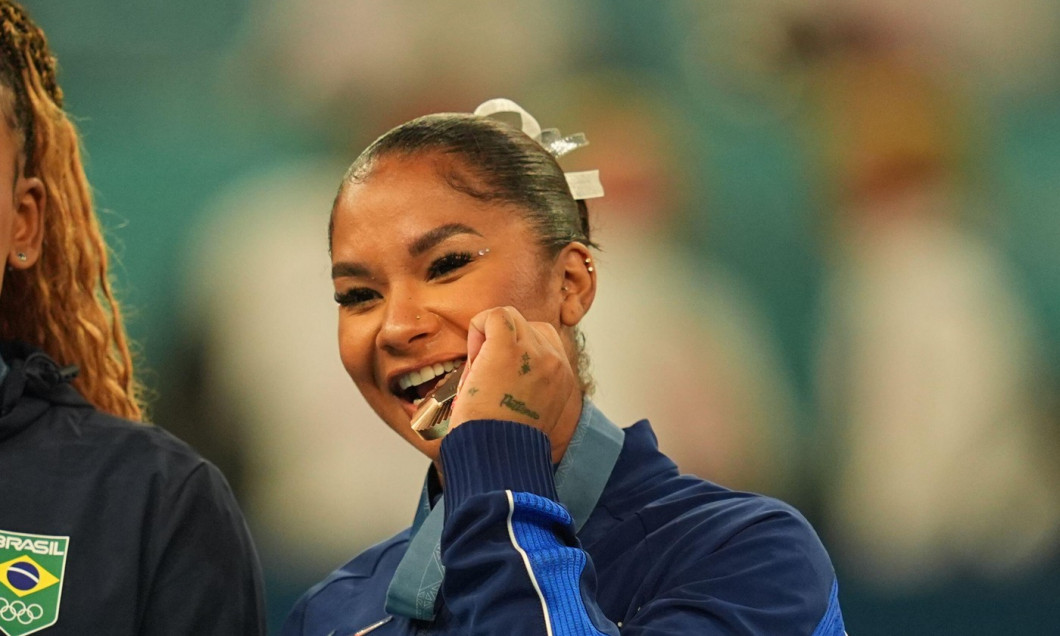 Paris, France. 5 August, 2024. Jordan Chiles (United States of America) wins bronze during the floor Final for women at Bercy Arena, Paris, France. Credit: Ulrik Pedersen/Alamy