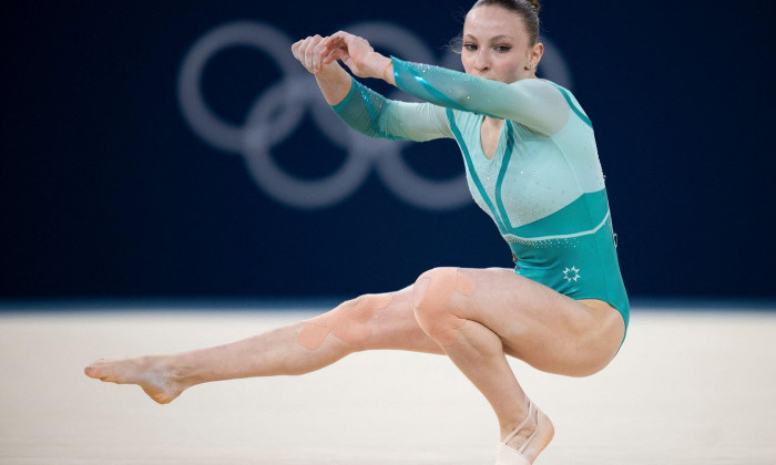 Paris, France. 05th Aug, 2024. Romania's Ana Barbosu competes in the artistic gymnastics women's floor exercise final during the Paris 2024 Olympic Games at the Bercy Arena in Paris, on August 5, 2024. Photo by Eliot Blondet/ABACAPRESS.COM Credit: Abaca P