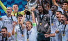 2024 UEFA Super Cup: Real Madrid vs. Atalanta Captain Luka Modric lifts the trophy after the 2024 UEFA Super Cup: Real M