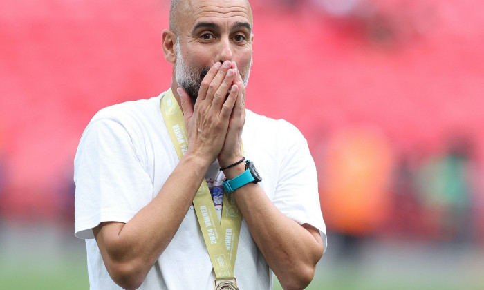 London, UK. 10th Aug, 2024. Pep Guardiola, Manager of Manchester City reacts after The FA Community Shield match at Wembley Stadium, London. Picture credit should read: Paul Terry/Sportimage Credit: Sportimage Ltd/Alamy Live News