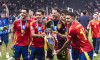 (L-R) Basque country players Mikel Merino, Mikel Oyarzabal, Goalkeeper Alejandro Remiro, Robin Le Normand and Martin Zub