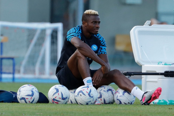 Victor Osimhen is seen at a preseason camp of SSC Napoli in Castel di Sangro