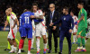 Paris, France, 6th September 2024. Riccardo Calafiori of Italy emrbaces Ousmane Dembele of France as he leaves the field