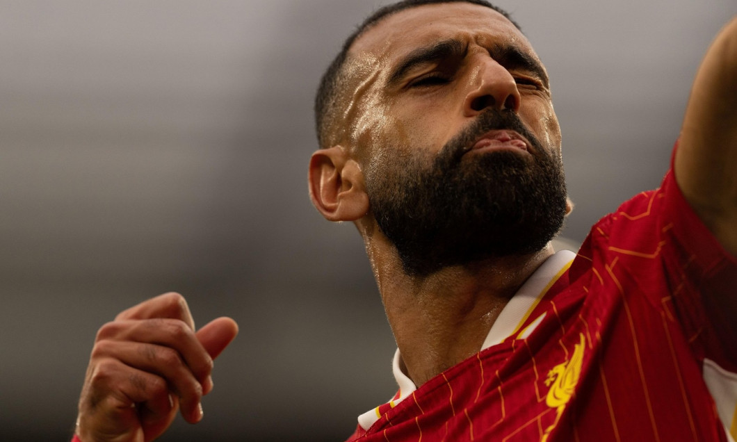 Anfield, Liverpool on Sunday 25th August 2024. Mohamed Salah of Liverpool celebrates after scoring their second goal during the Premier League match between Liverpool and Brentford at Anfield, Liverpool on Sunday 25th August 2024. (Photo: Steven Halliwell