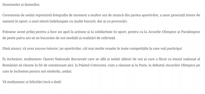 Discursul lui Iohannis publicat pe pagina Președinției României