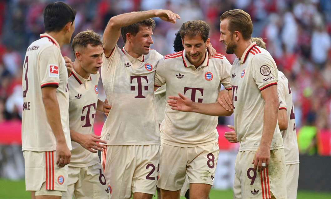 Munich, Deutschland. 01st Sep, 2024. final jubilation from left: Minjae KIM (FC Bayern Munich), Joshua KIMMICH (FC Bayern Munich), Thomas MUELLER (M?LLER, FC Bayern Munich), Leon GORETZKA (FC Bayern Munich), Harry KANE (FC Bayern Munich), jubilation, joy,