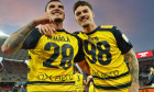 Bari, Italy. 01st May, 2024. Valentin Mihaila of Parma Calcio and Dennis Man of Parma Calcio celebrates the victory during SSC Bari vs Parma Calcio, Italian soccer Serie B match in Bari, Italy, May 01 2024 Credit: Independent Photo Agency/Alamy Live News