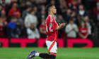 Carabao Cup 3rd Round Manchester United, ManU v Barnsley Antony of Manchester United says a prayer ahead of kick off of