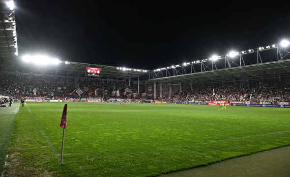 Imagine de ansamblu la meciul de fotbal dintre Rapid Bucuresti si Sepsi OSK Sfantu Gheorghe, din cadrul Play off-ului Su