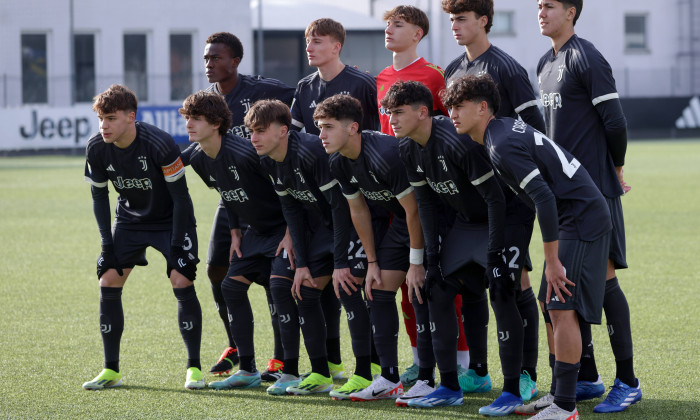 Vinovo, Italy, 21st January 2024. The Juventus starting eleven line up for a team photo prior to kick off, back row ( L