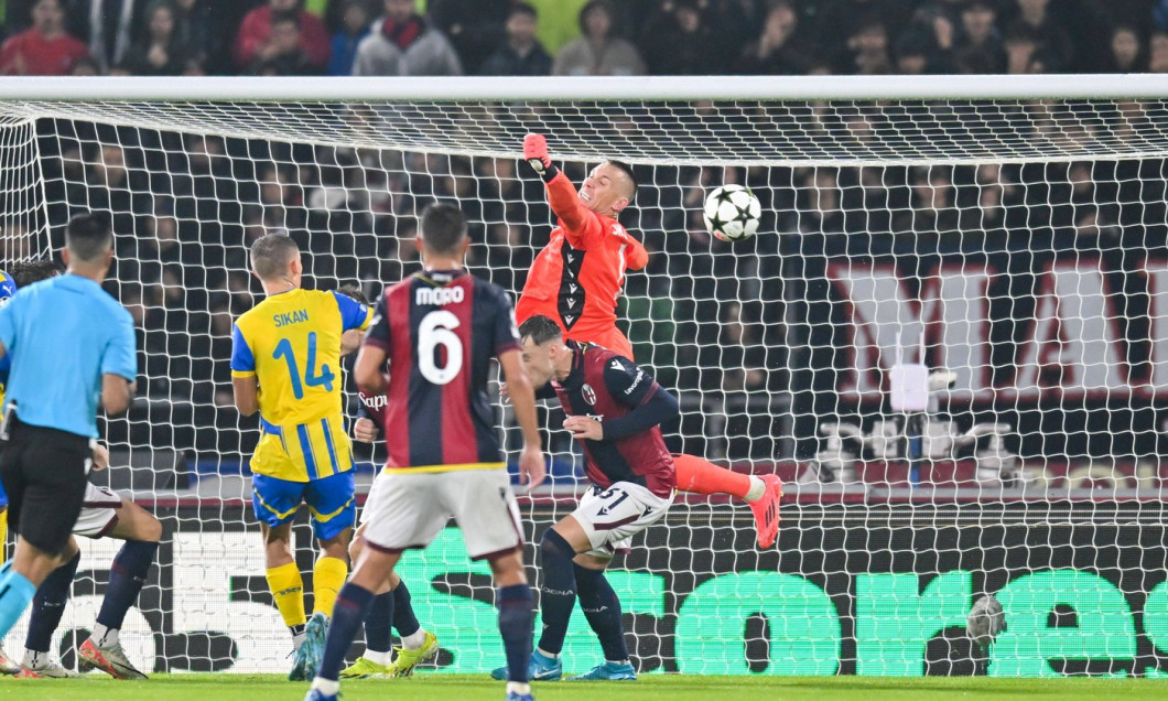 Bologna s Lukasz Skorupski saves the ball during Bologna FC vs FC Shakhtar Donetsk, UEFA Champions League football match